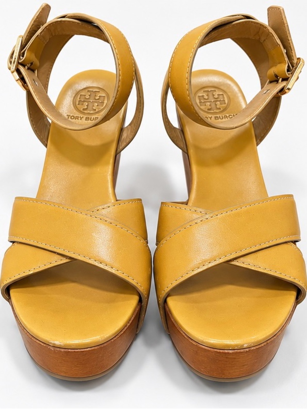 Tory Burch Camel/Tan Leather Platform Wedge Sandals 8
